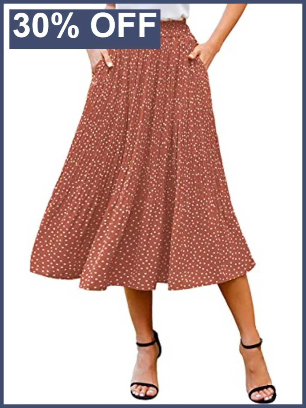 Pleated High Waisted A-Line Midi Skirt with Pockets